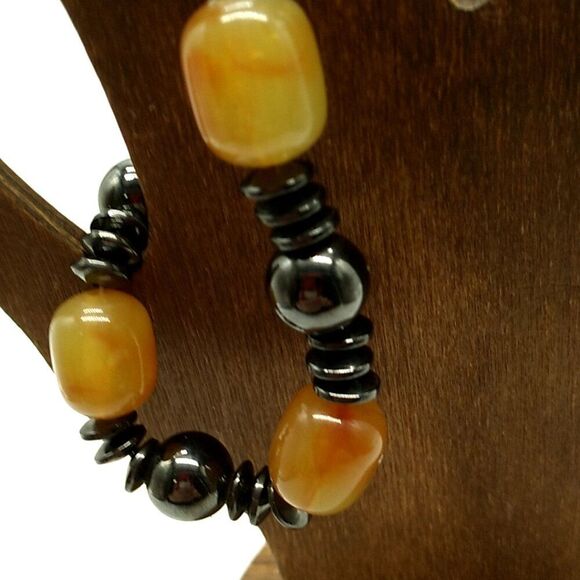 Glass Bead Hematite Magnetic Stretch Bracelet - Picture 7 of 7